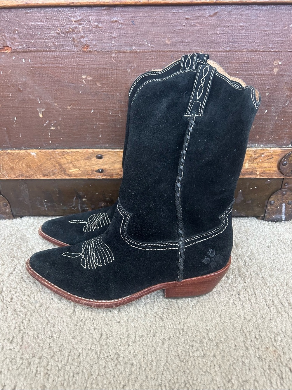 Patricia Nash Black Suede Western Ankle Boots - Women